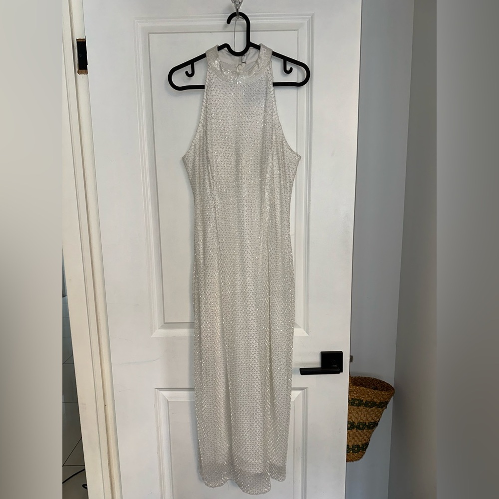 Mac Duggal White Textured Midi Dress - Picture 2 of 4